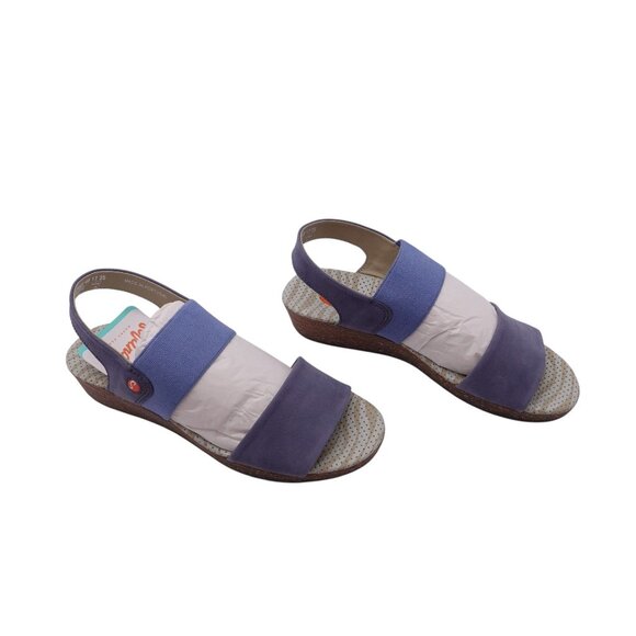 NIB Softinos by FLY London Alp Sandals Sz 35 US 4 Blue Leather Slingback Wedge - Picture 2 of 13